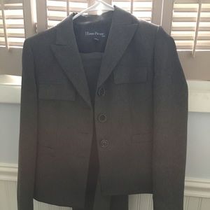 Two piece grey suit.